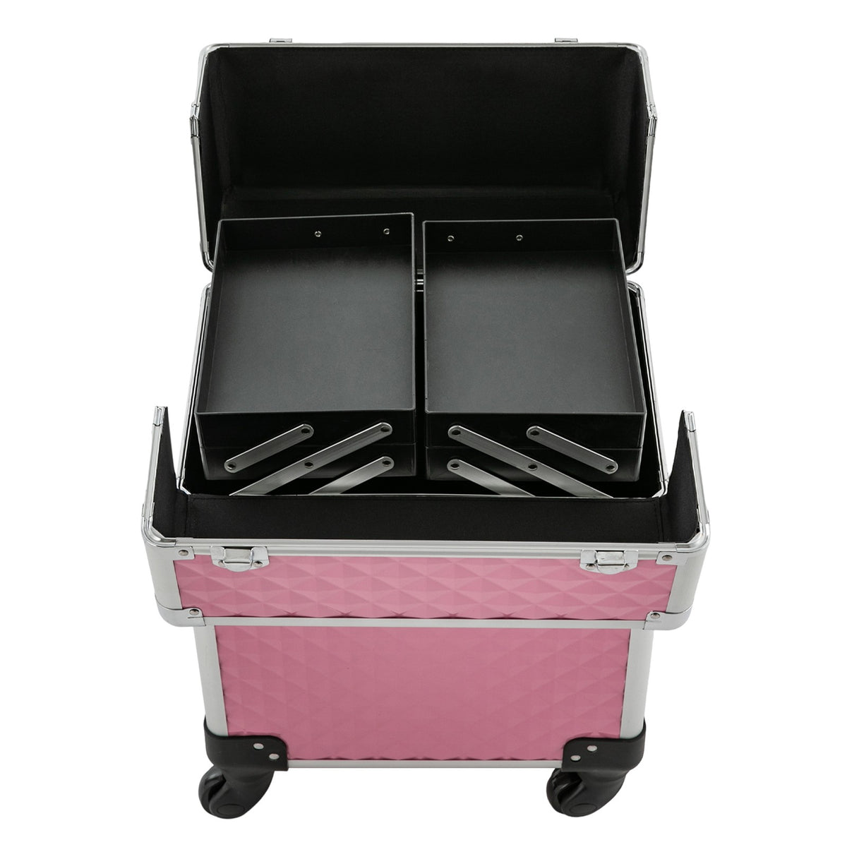Large Multi-Tier Makeup and Nail Storage Case with Wheels, Pink
