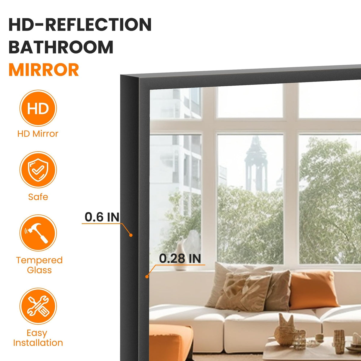 Full Length Floor Mirror 56 x 15 Inches with Aluminum Frame - Standing & Wall Mountable