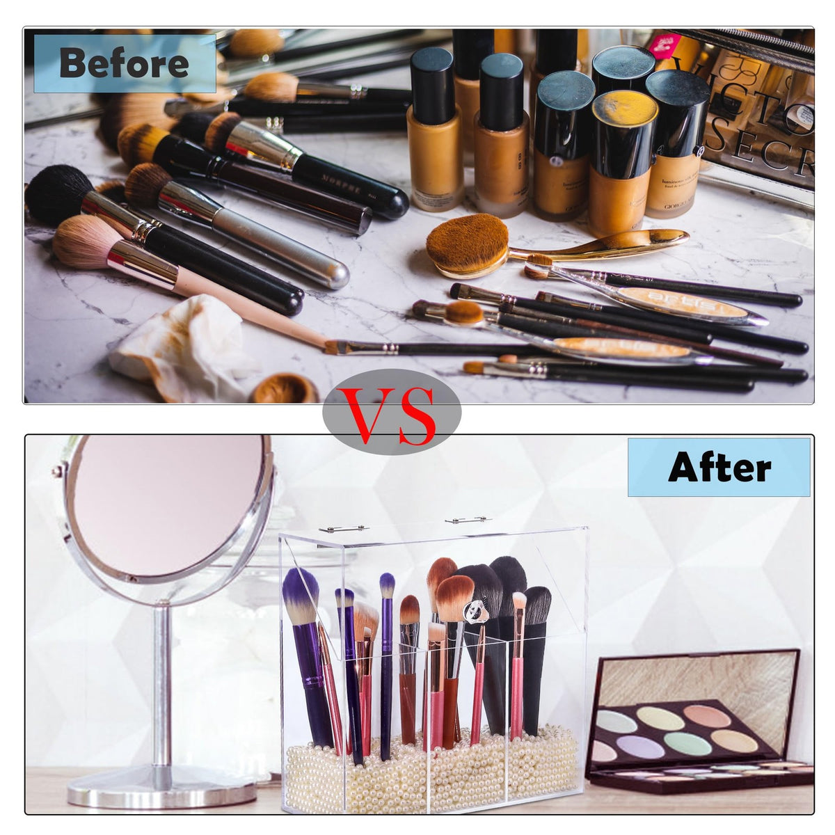 Clear Acrylic Makeup Brush Holder with Lid, Large Capacity Organizer for Vanity
