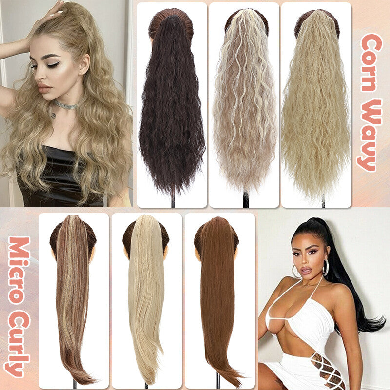 26-Inch Real Human Hair Ponytail Extension with Claw Clip - Thick Hairpiece