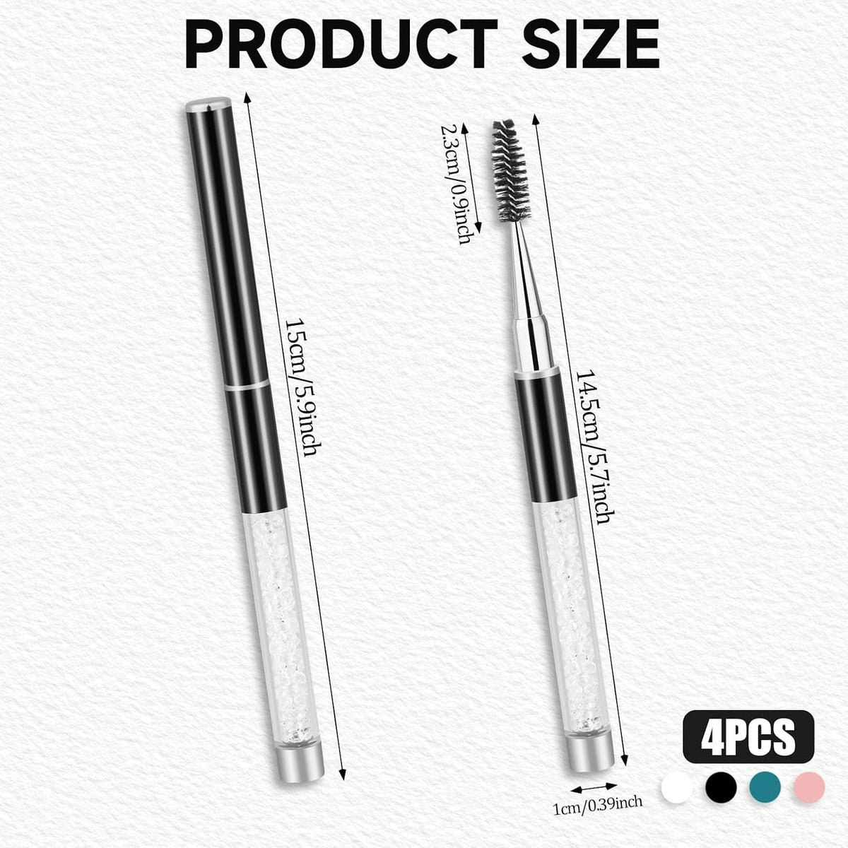 4PCS Reusable Eyelash & Eyebrow Spoolie Brushes with Cap for Makeup & Lash Extensions