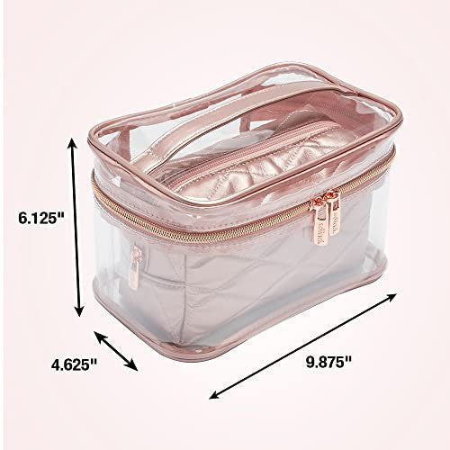 Pink Makeup Train Case Set with Clear Walls and Organizer