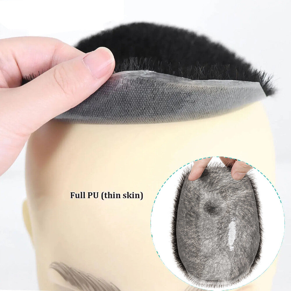 Men's Toupee Hairpiece Replacement System with Thin Skin PU Base, 13x18 cm / 15x20 cm