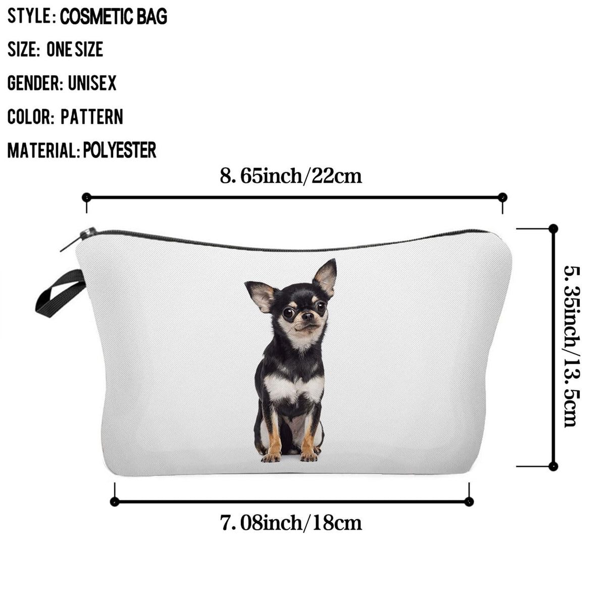 Small Makeup Zipper Bag with Chihuahua Dog Print - Cosmetic Organizer Pouch