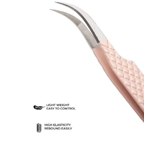 Fiber Tip Lash Tweezers for Eyelash Extensions - Professional Stainless Steel Nude
