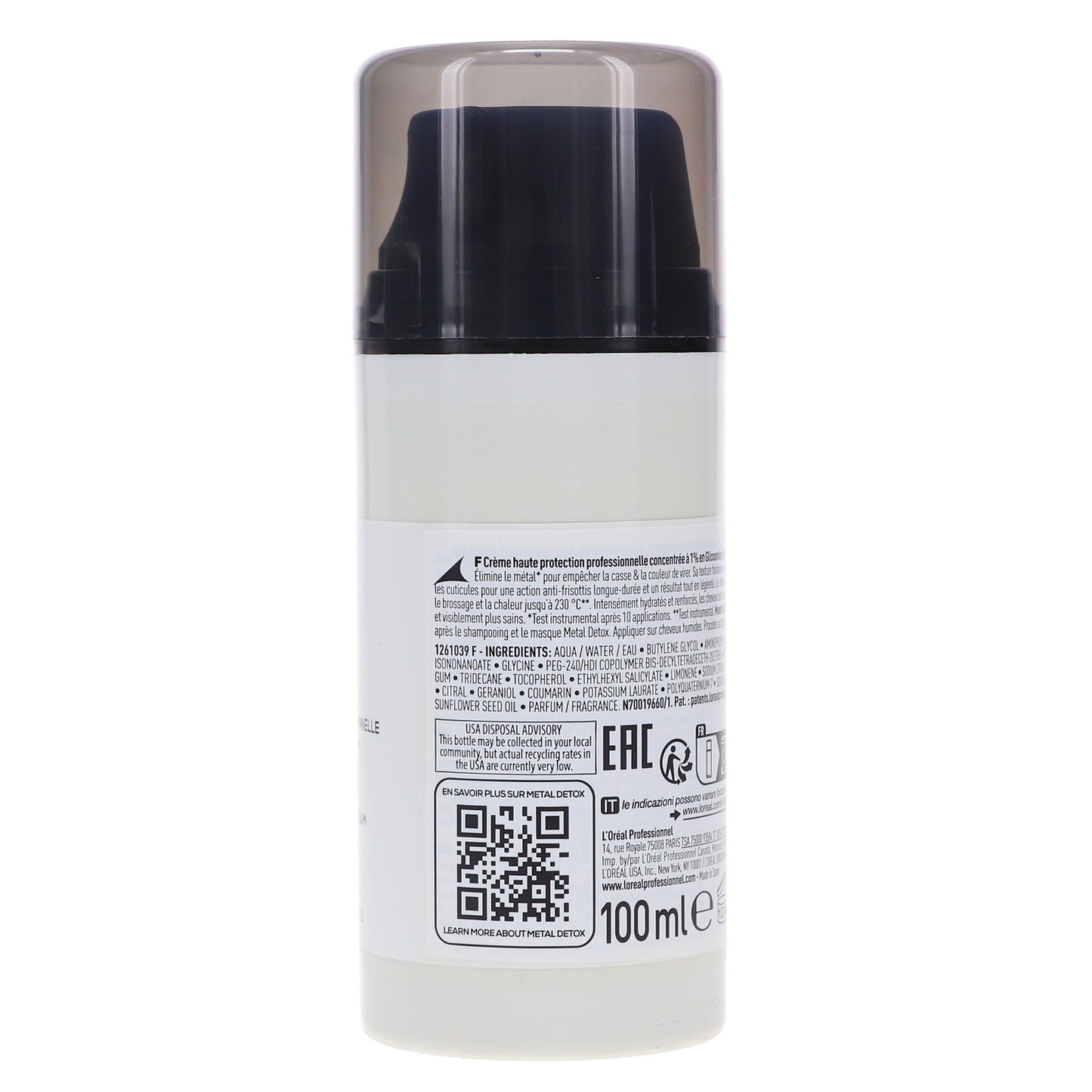 L'Oreal Professionnel Metal Detox High Protection Hair Cream 3.4 oz - Deep Hydrating & Frizz Control