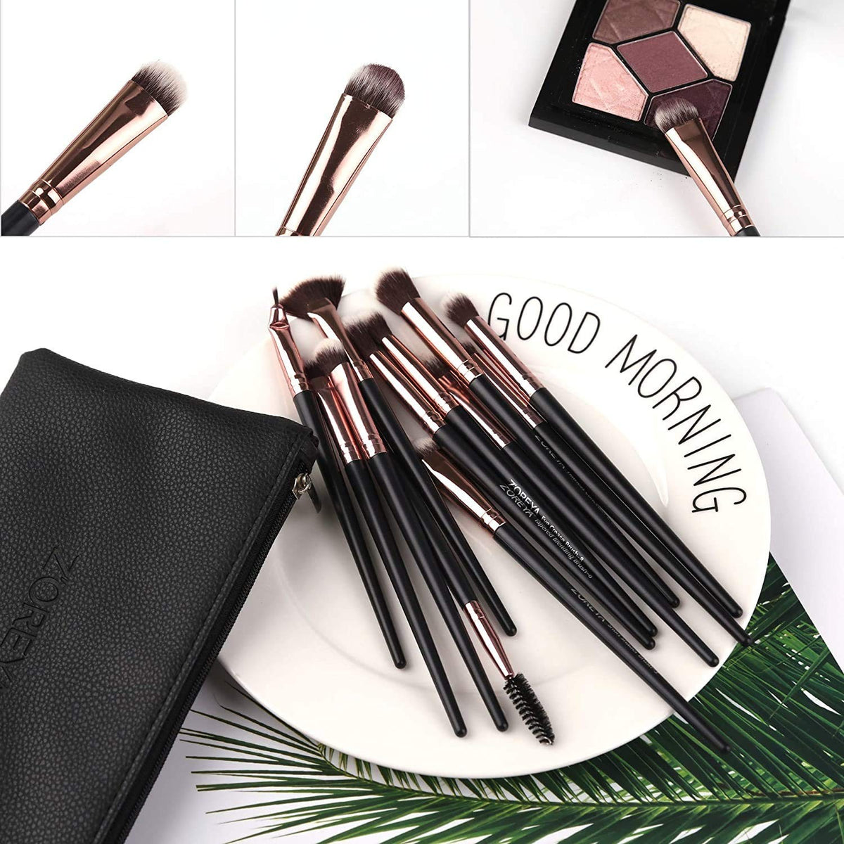 12 Pcs Professional Eye Makeup Brush Set - Black Synthetic Brushes