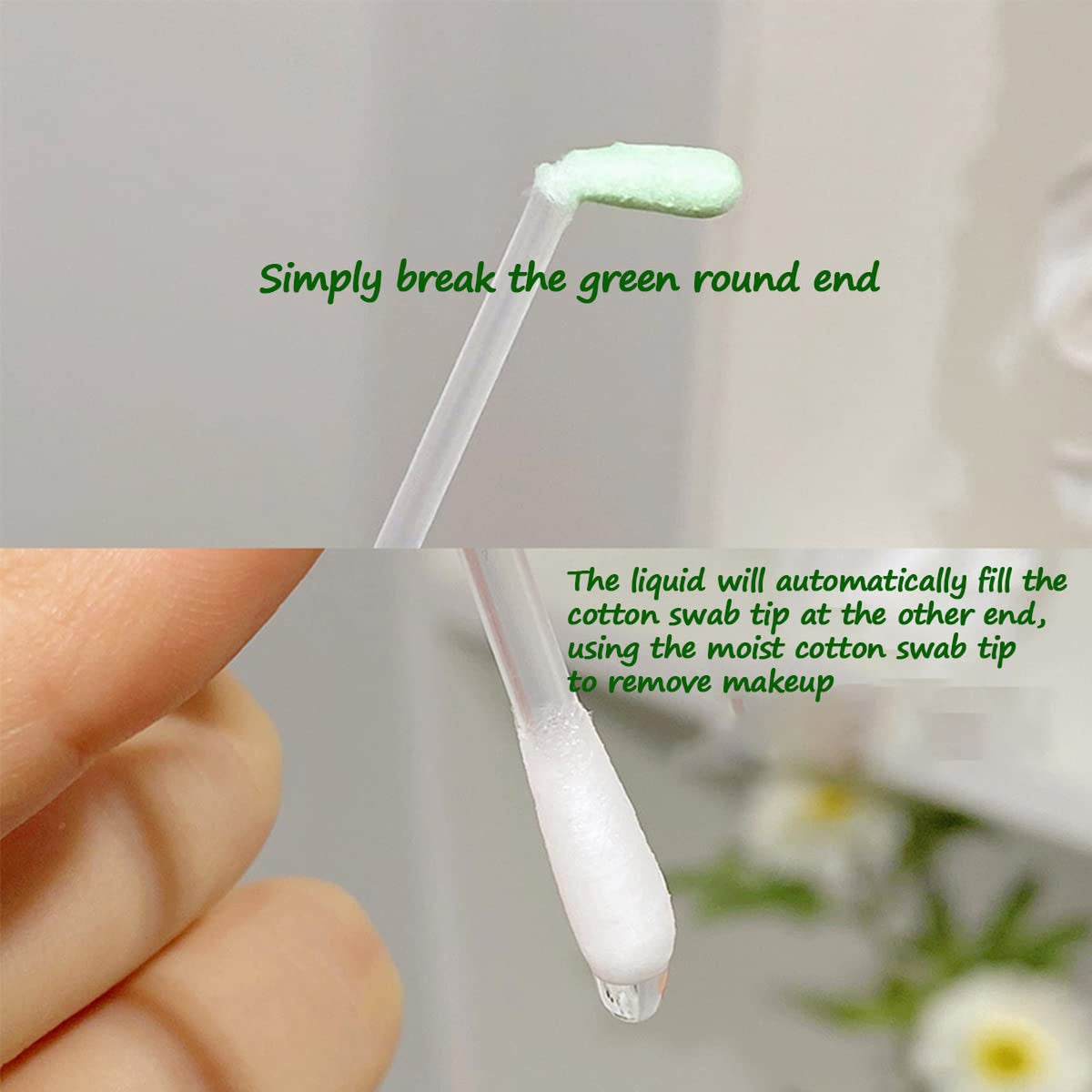 Liquid Filled Cotton Makeup Remover Swabs for Eyes & Lips - 50 Pack