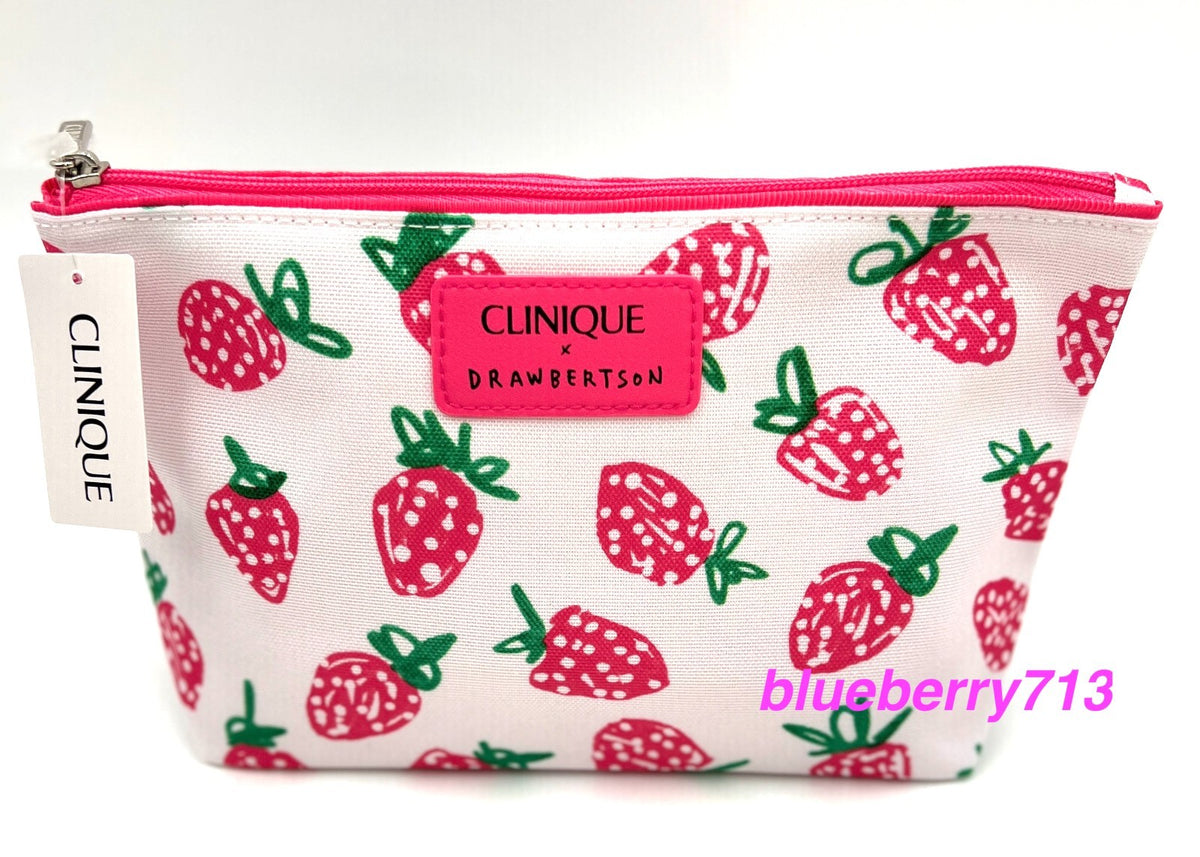 Set of 4 Clinique Drawbertson Cosmetic Makeup Bags with Strawberry Print
