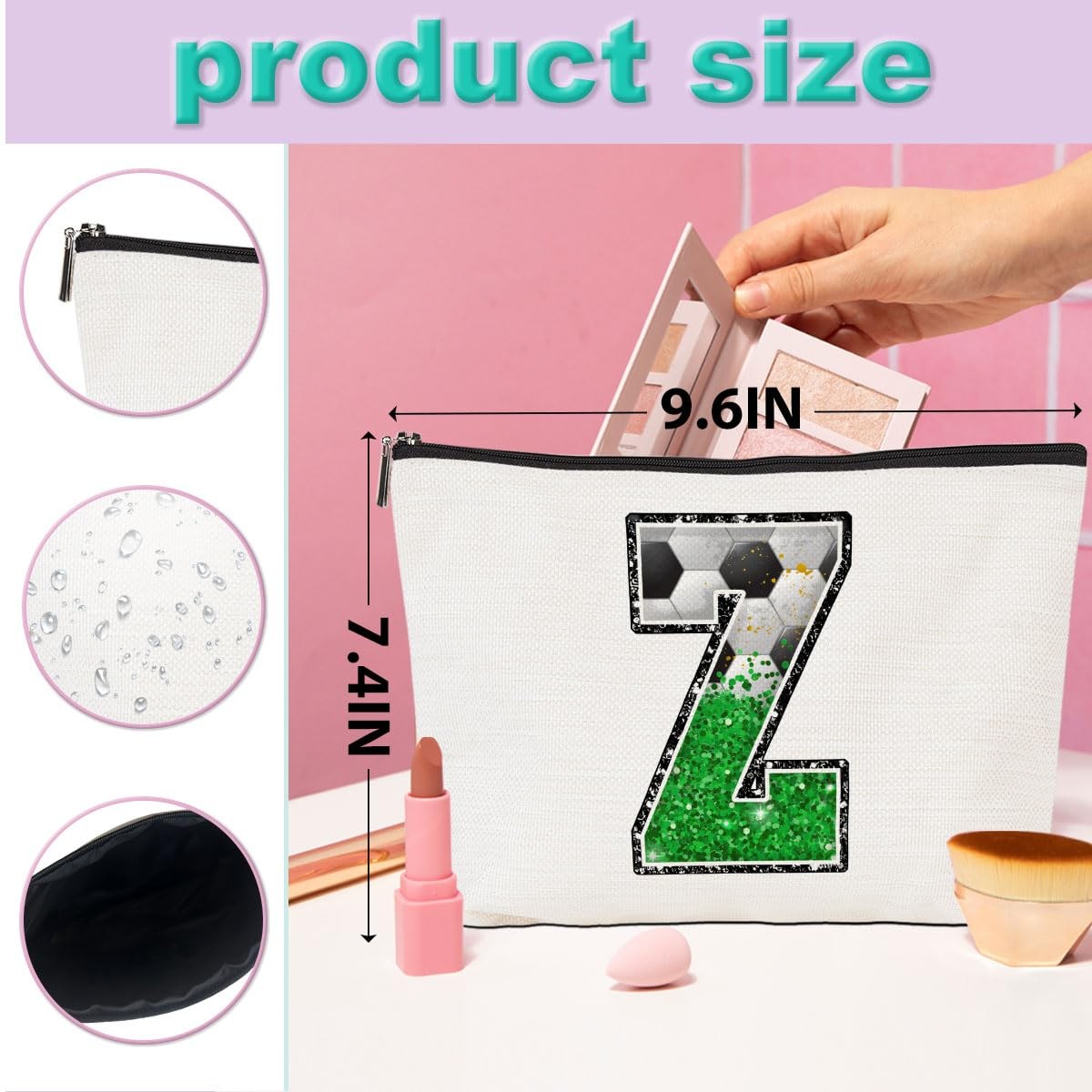 Soccer Themed Makeup Bag for Women and Girls - Gift Cosmetic Pouch