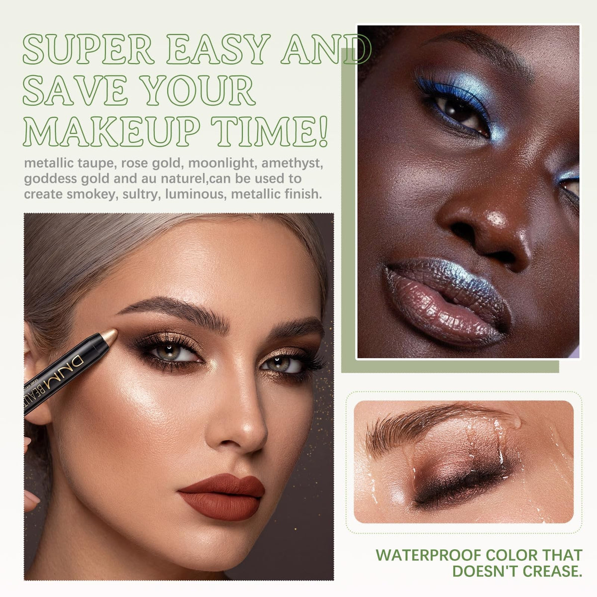 16 Color Eyeshadow Stick Set - Waterproof Glitter & Matte Lipstick Pencils