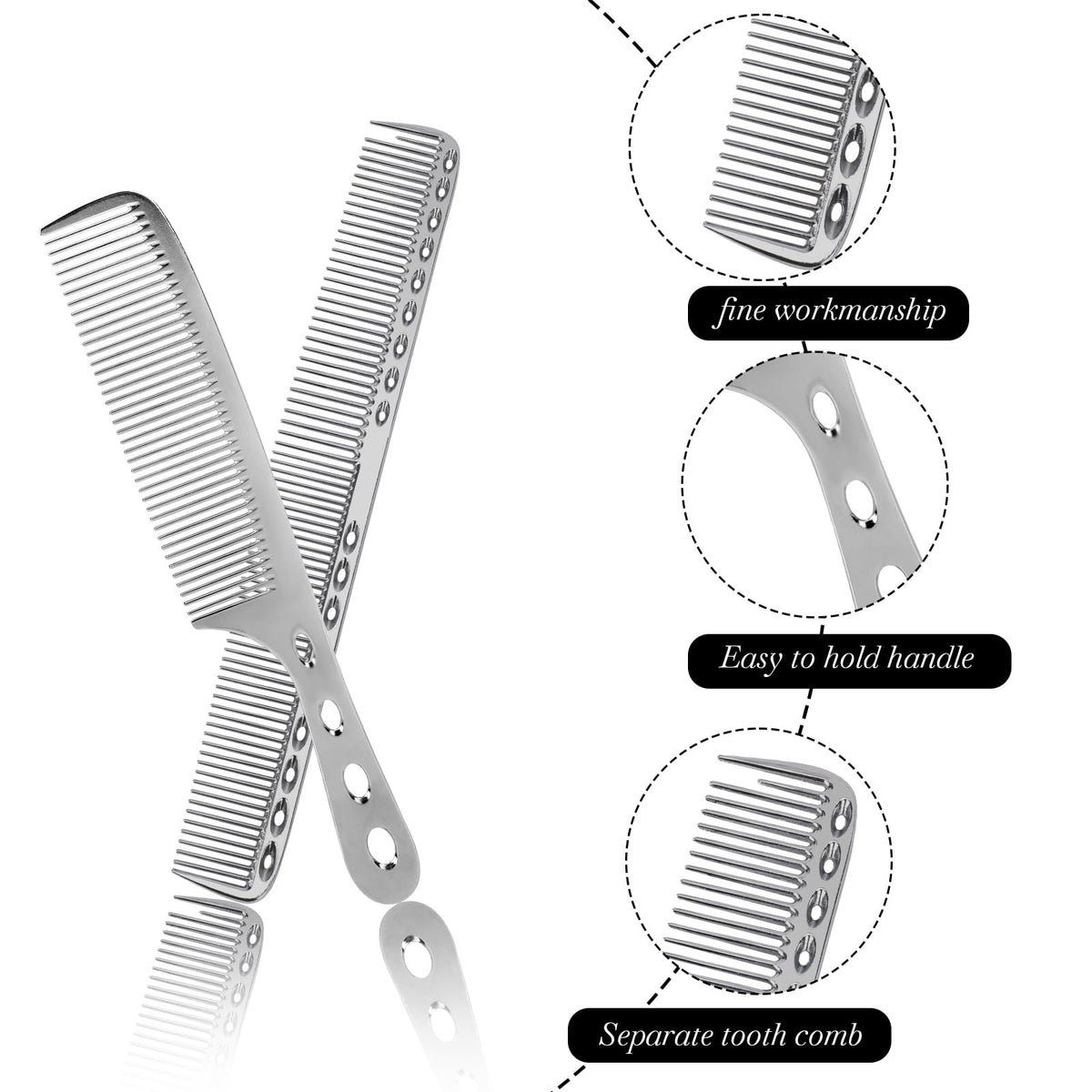 Metal Hair Comb Set - 2 Pcs Space Aluminum Styling Combs for Hair Cutting & Styling, Silver