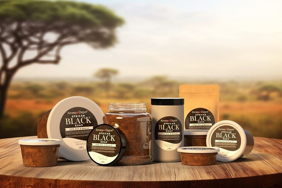 African Black Soap Paste 8oz - Natural Face Body Hair Wash, 6 Pack