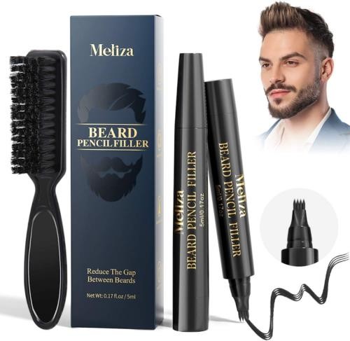 Beard Pencil Filler, Meliza Pen, Waterproof & Sweat Proof Color Brown
