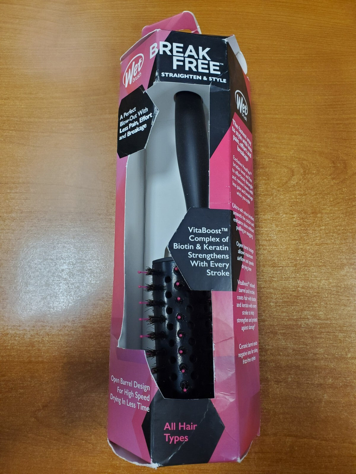 Round Open Barrel Hair Brush for All Hair Types - Pink Styling & Detangling