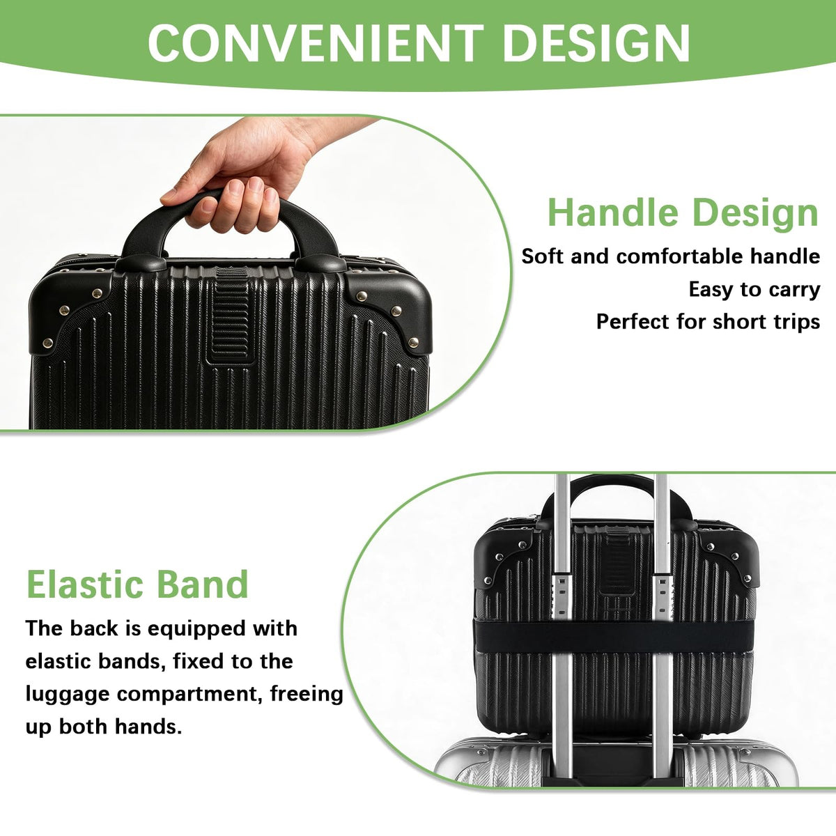 14 Inch Hard Shell Makeup Case Travel Cosmetic Organizer with Elastic Band