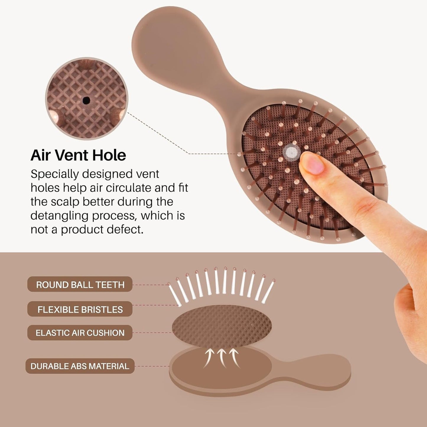 Mini Travel Hair Brush Cushion Paddle Detangler for Women Men Kids