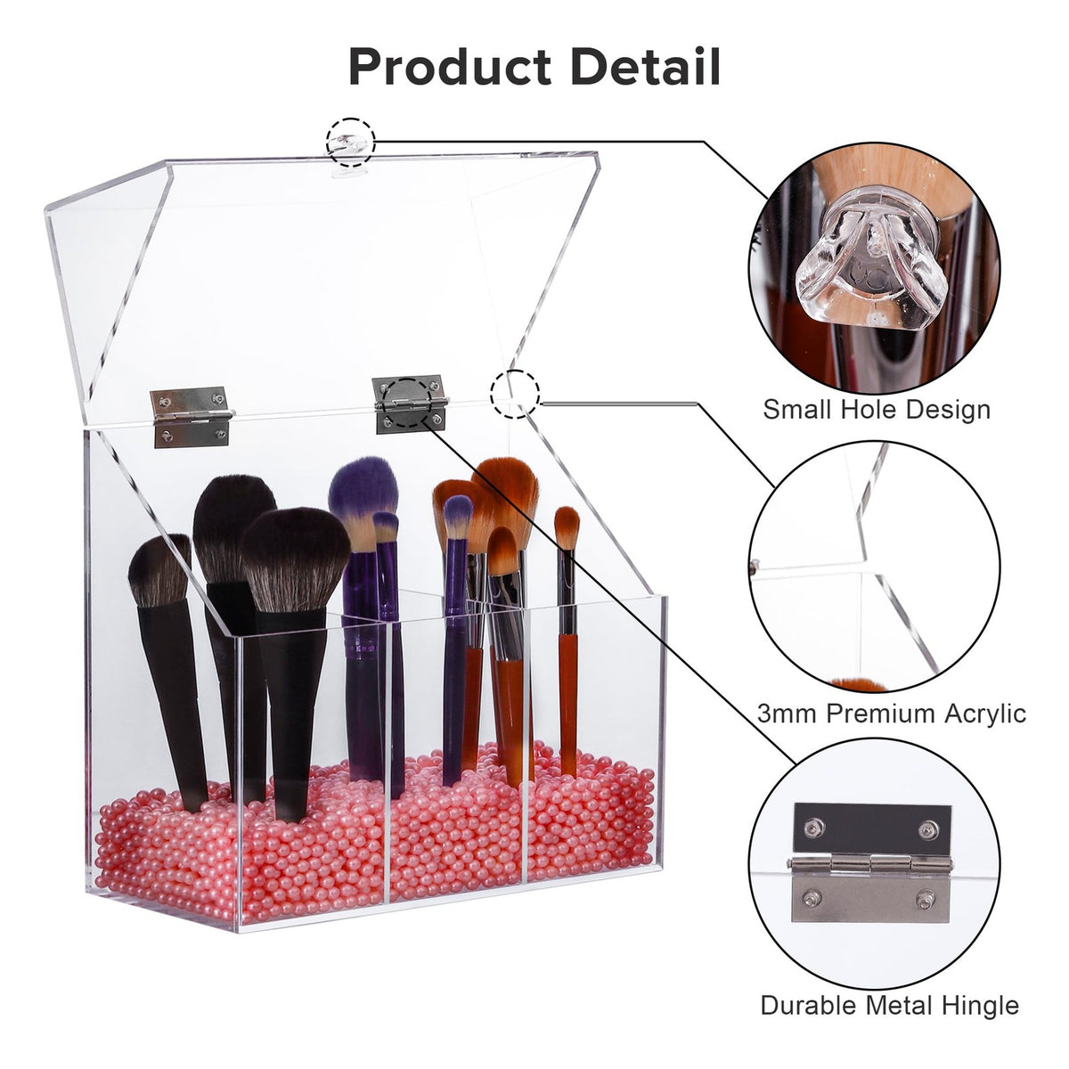 Clear Acrylic Makeup Brush Holder with Lid, Large Capacity Organizer for Vanity