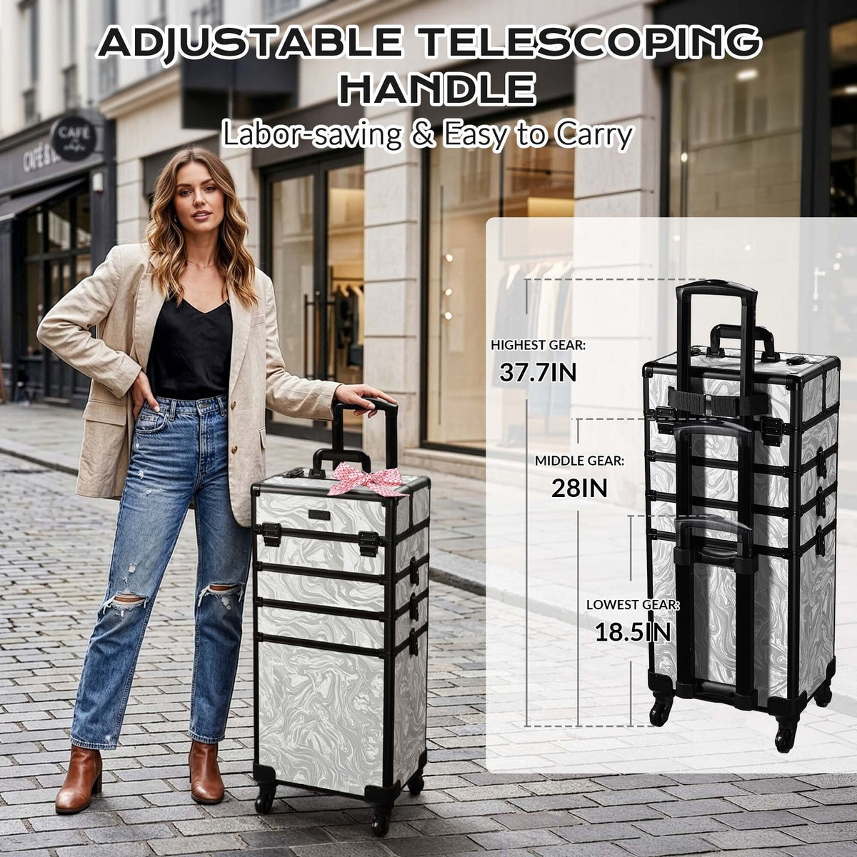4-in-1 Rolling Makeup Train Case with Lockable Latches and Wheels - Graystone