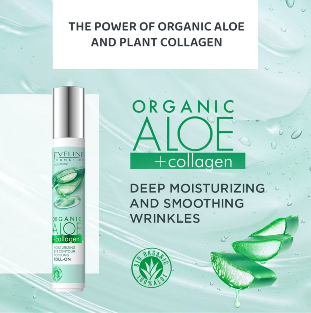 Organic Aloe Collagen Under Eye Roll-On Moisturizer for Dark Circles & Puffiness