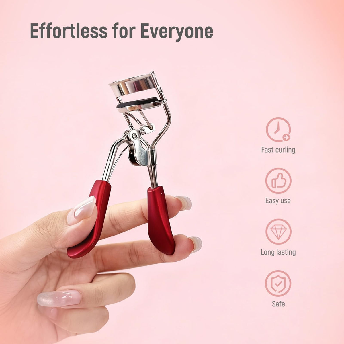 Professional Stainless Steel Eyelash Curler with Ergonomic Handle & 6 Replacement Pads