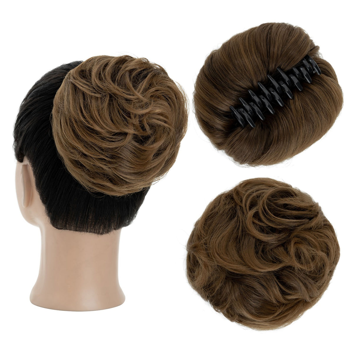 Thick Messy Curly Hair Bun Claw Clip Extensions - Multiple Colors & Lengths