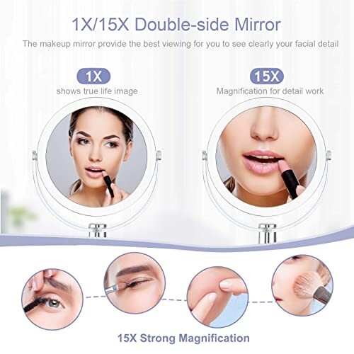 Double-Sided Vanity Makeup Mirror with 360° Swivel and 15X Magnification