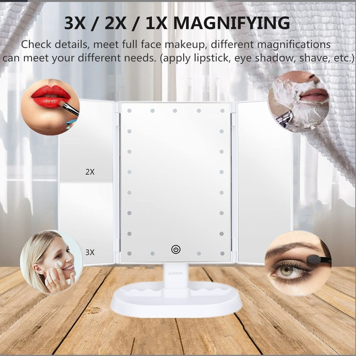 Lighted Vanity Makeup Mirror with 21 LEDs & 3x Magnification - Touch Control
