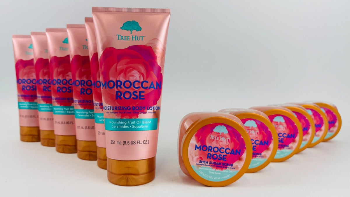 Tree Hut Moroccan Rose Bundle Body Lotion & Shea Sugar Scrub 12 Items
