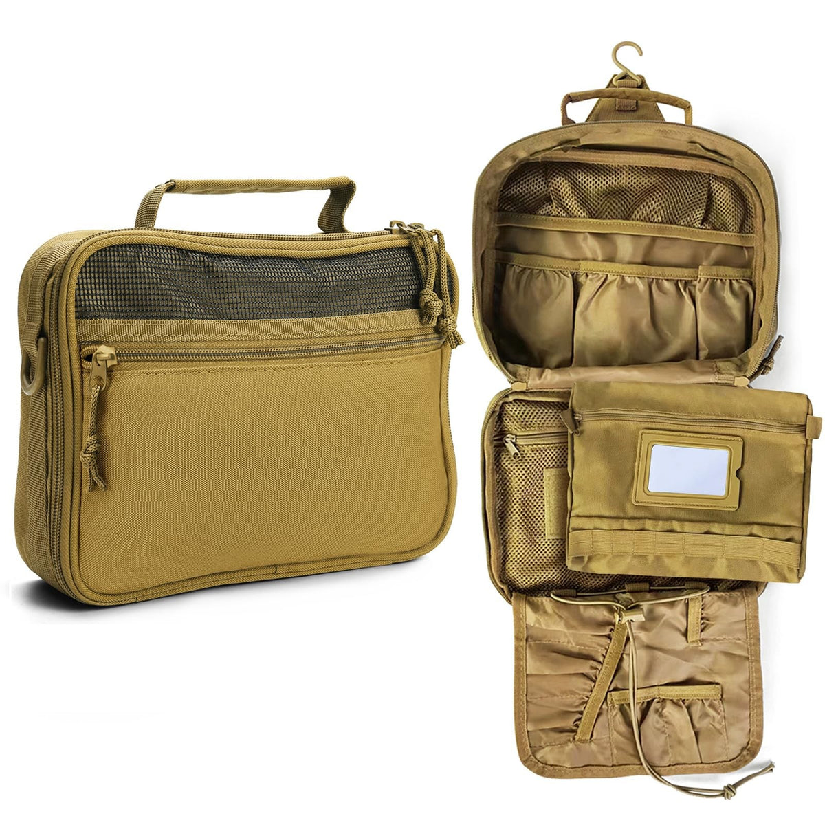 Men's Travel Toiletry Bag Hanging Organizer with Multiple Compartments - Khaki