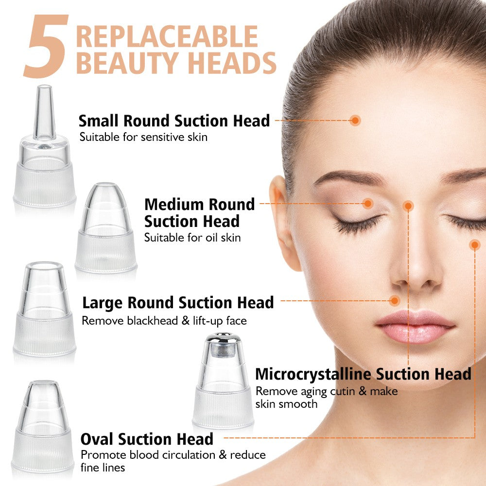 Blackhead Remover Vacuum Pore Cleaner Facial Skin Care Device with 5 Suction Heads