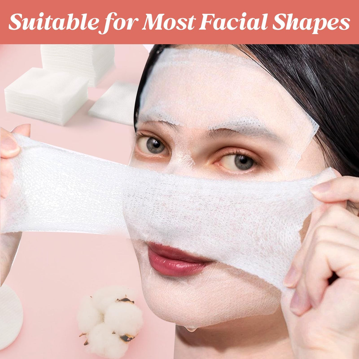 Stretchable Wet Compress Cotton Pads for Face & Neck - Ultra Thin, Plant Fiber, Reusable