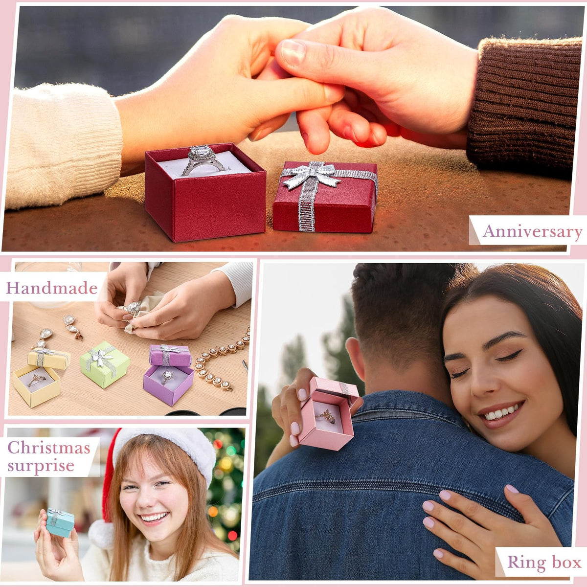 Set of 72 Jewelry Ring Boxes with Colorful Ribbon Bows, 1.6 x 1.6 Inches