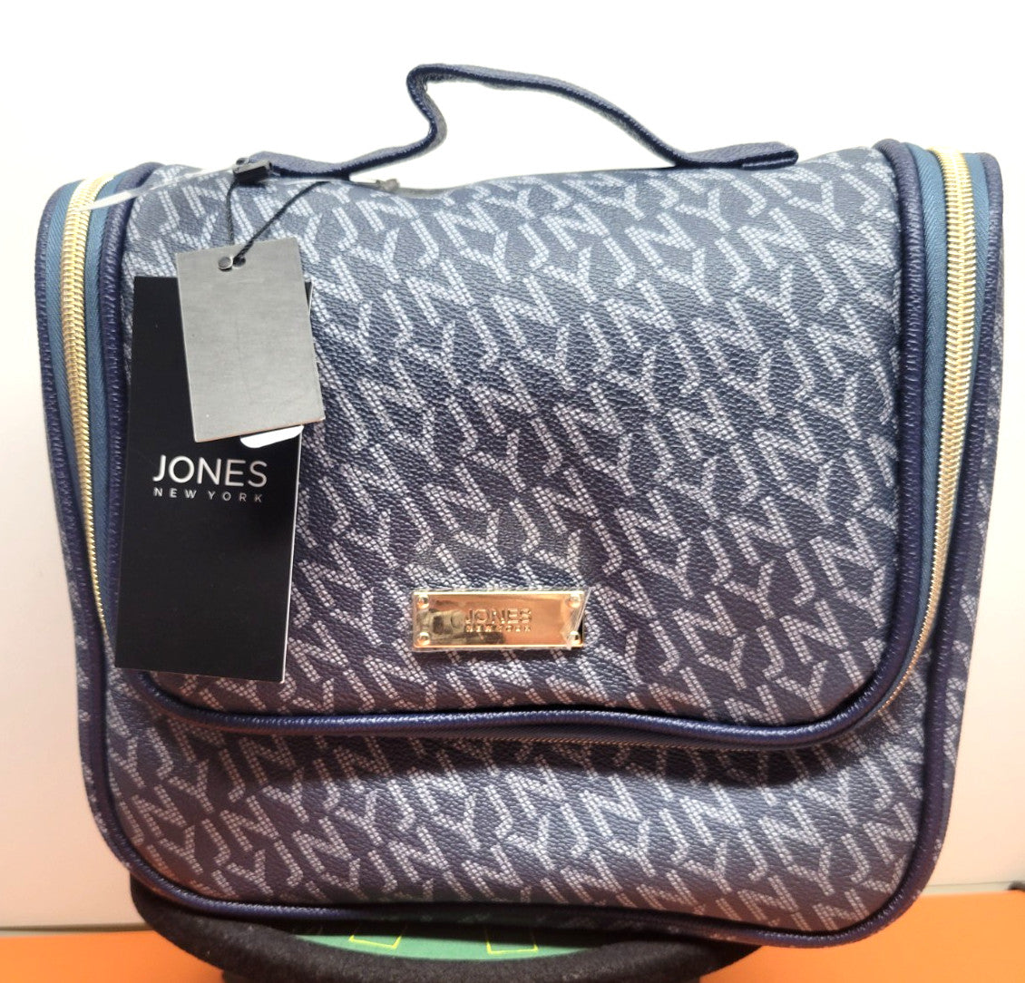 Travel Cosmetic Bag with Bottles & Hanger - Blue & Gray