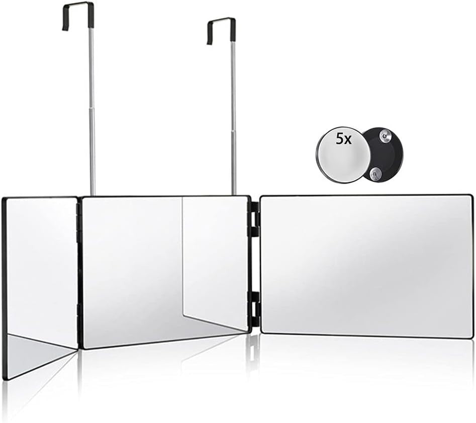 3-Way Hair Cutting Mirror with 5X Magnification and Adjustable Height