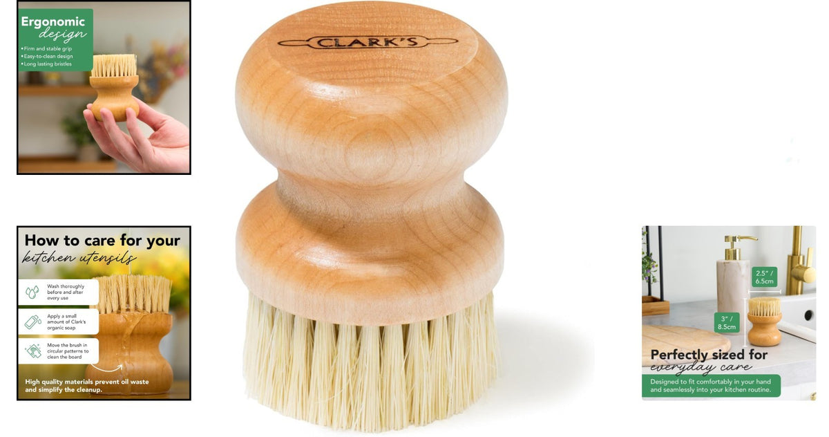 Wooden Surface Brush with Maple Wood Handle for Cutting Boards & Kitchen Surfaces
