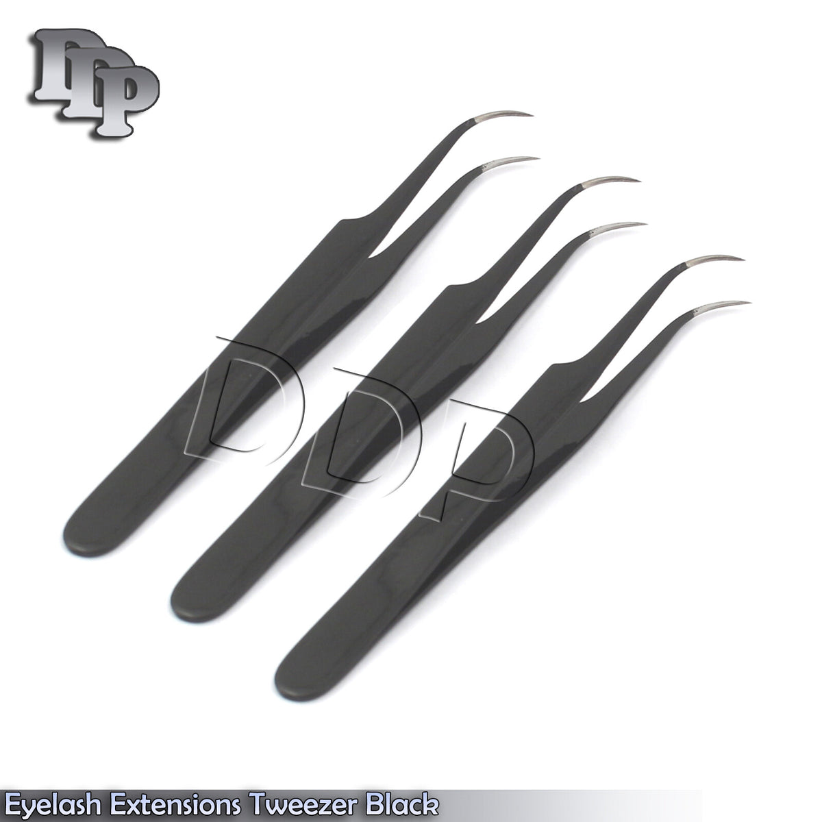 Eyelash Extension Tweezers, Color Black Coating – Pack of 3