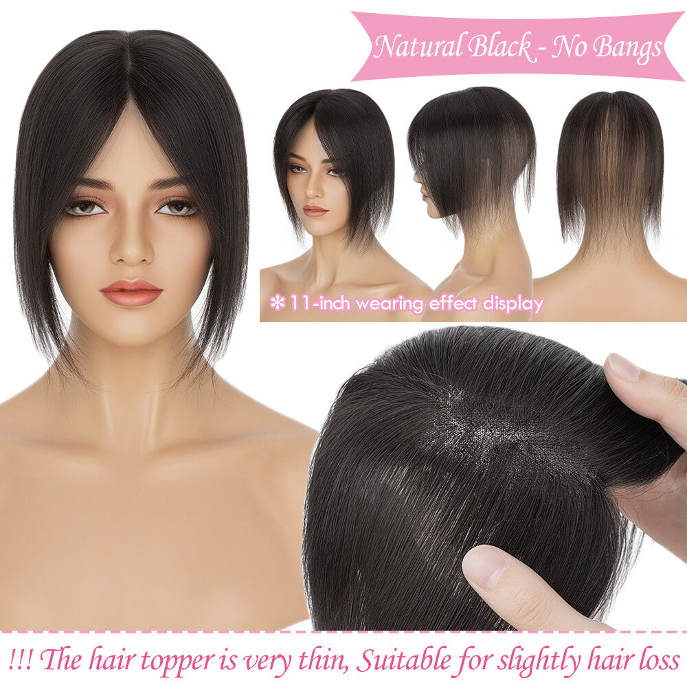 Clip-In Human Hair Extensions with Lace Base - Remy Hair Toppers, Full Head