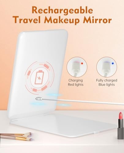 Rechargeable Travel Makeup Mirror with LED Lights & 10X Magnification