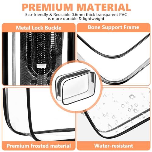 3 Pack Clear TSA Travel Cosmetic Bags Waterproof Makeup Organizer with Zipper