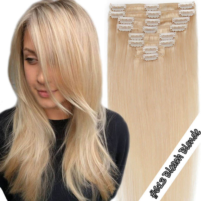 Clip-In 100% Remy Human Hair Extensions Full Head with Multiple Colors & Lengths