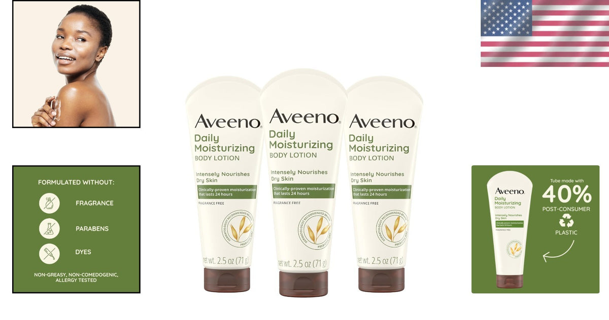 Gentle Hydrating Body Lotion - Fragrance-Free, 2.5 oz 3 Pack for Dry