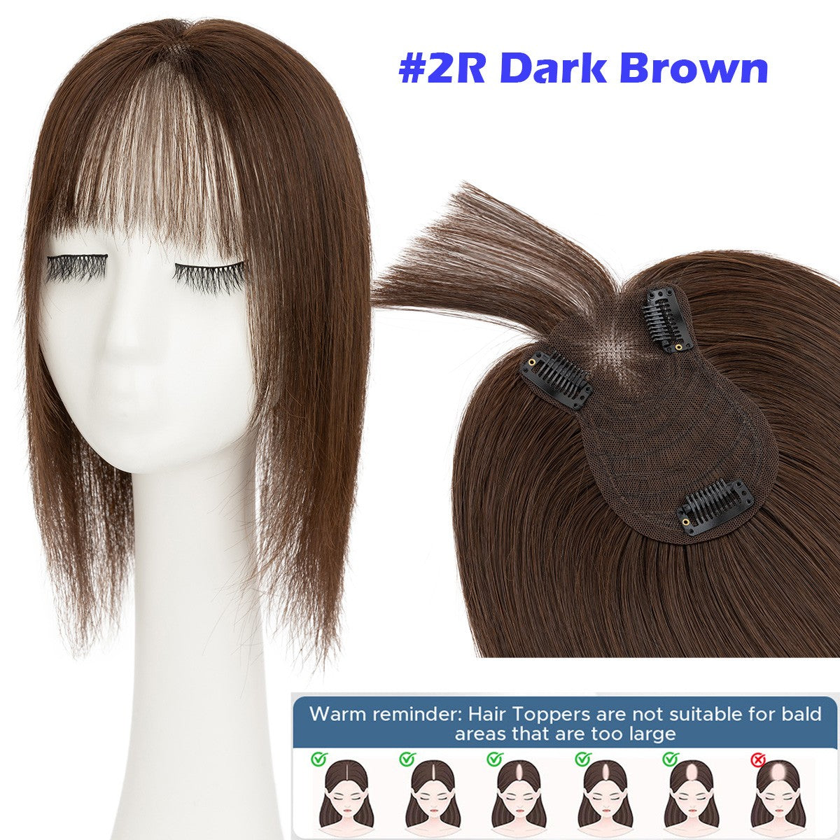 Lightweight Clip-In Hair Topper for Women with Remy Human Hair & Bangs