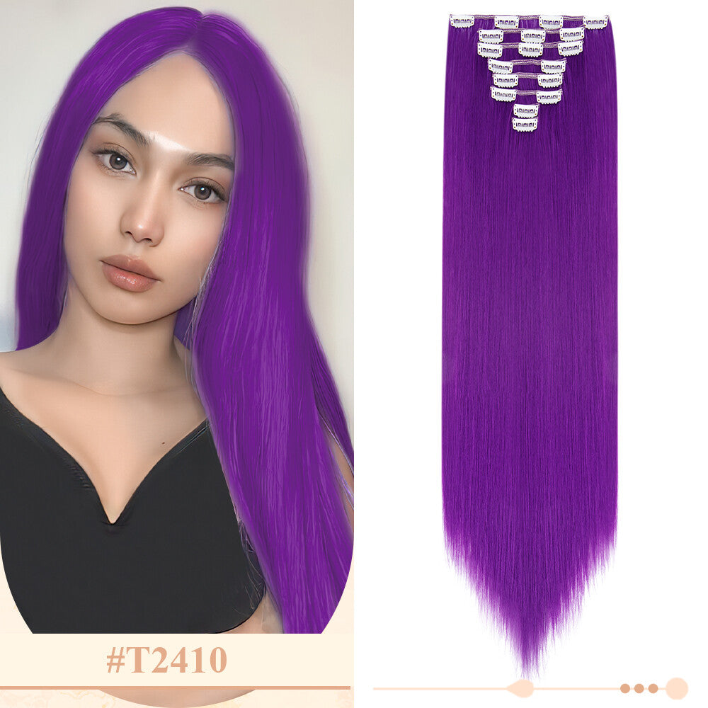 Clip-In Hair Extensions Full Head Ombre Highlight Synthetic Thick Hair 8-24 Inches