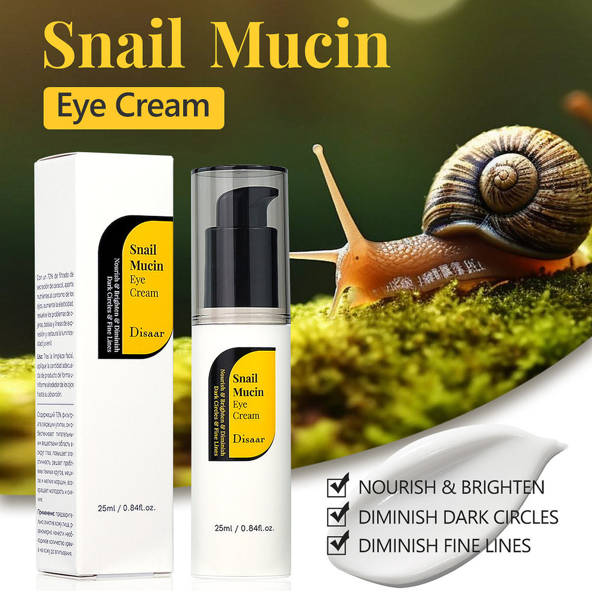 Snail Mucin Eye Cream for Dark Circles and Fine Lines - 25ml