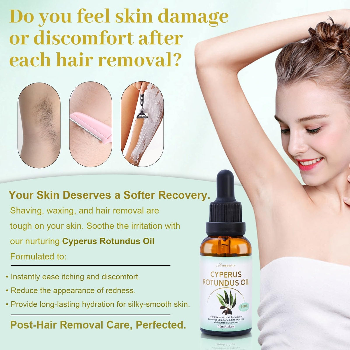 Cyperus Rotundus Hair Removal Oil - Natural Skin Soothing & Hair Growth Reducer, 3 Pack