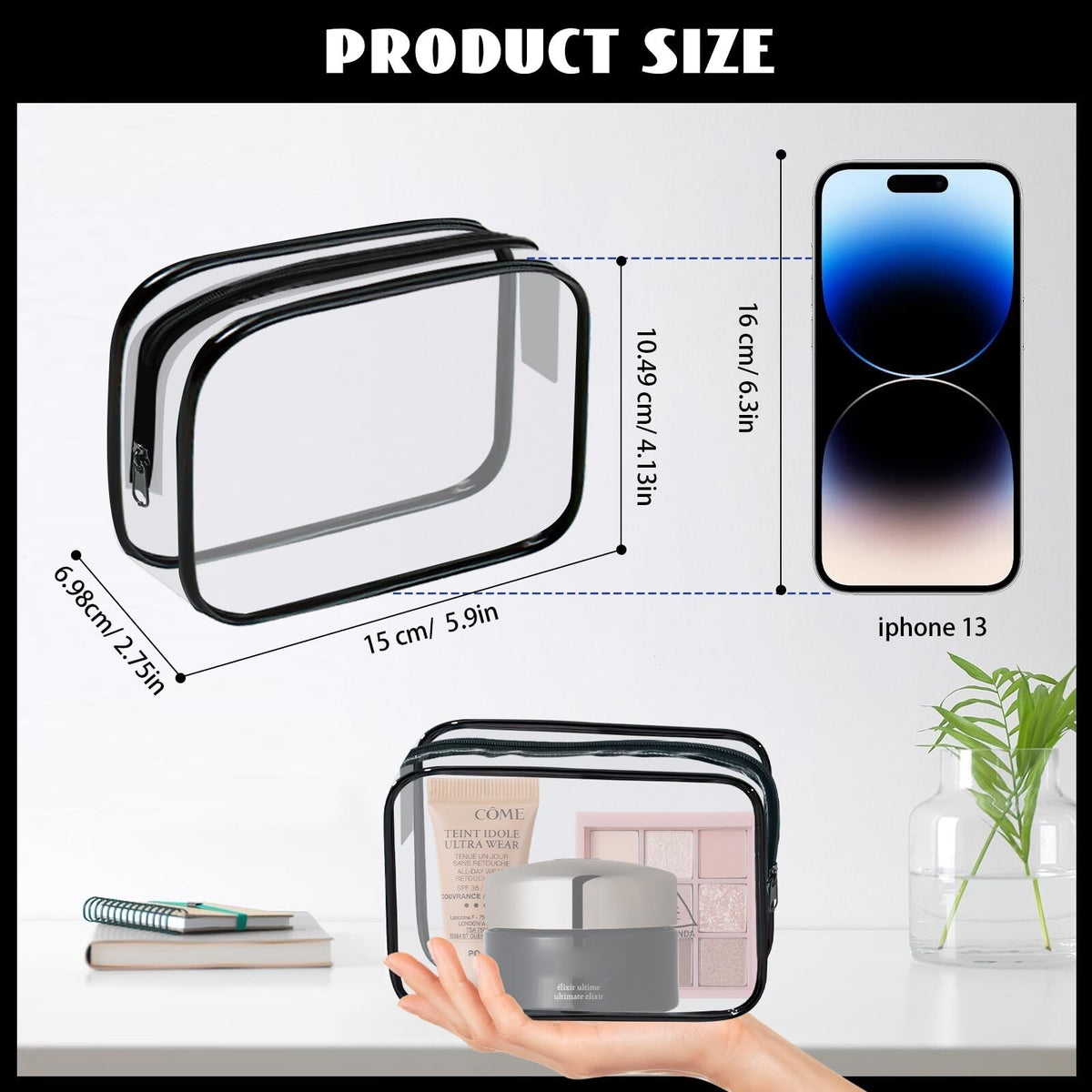 16 Pack Clear Cosmetic Bags TSA Approved Waterproof Makeup & Toiletry Organizer