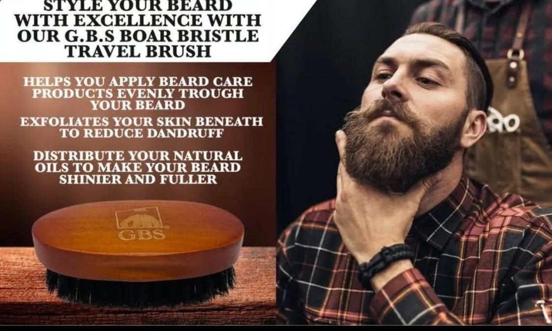Men's Boar Bristle Beard Grooming Brush with Wooden Handle - Travel Gift