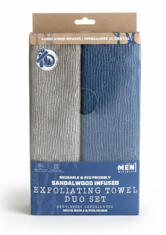 Men's Sandalwood Infused Exfoliating Towel Duo Set - Reusable &