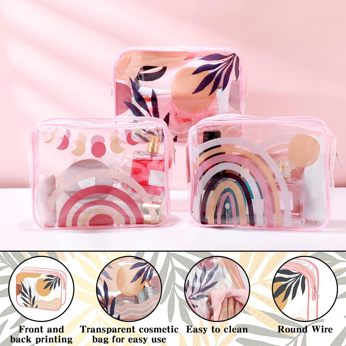Clear Makeup Bags Set - 6 Waterproof PVC Cosmetic Organizers for Travel & Storage